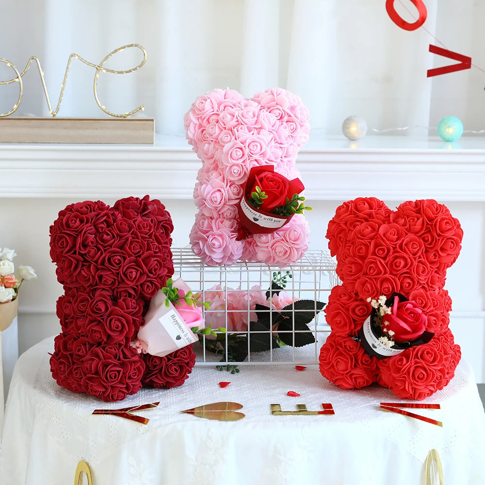 1pc 25cm Teddy Rose Bear with Bouquet